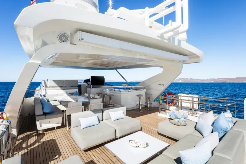 Slide: The Image of Luxurious Azimut Grande 30 Metri yacht deck with modern seating, ocean view, 2017 model. - 25