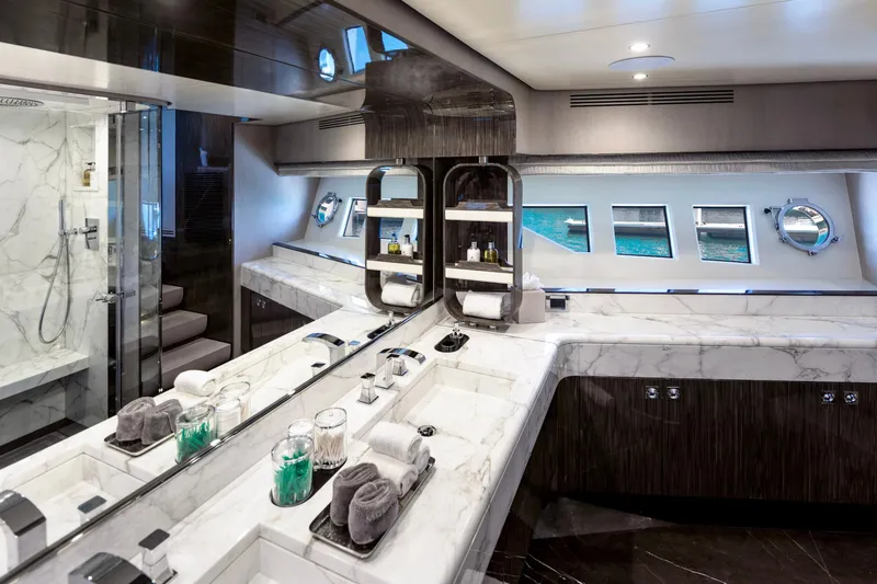 Slide: The Image of Luxurious bathroom interior of 2017 Azimut Grande 30 Metri yacht with marble countertops. - 3