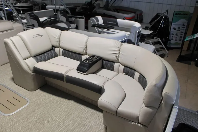 Slide: The Image of Luxurious seating on a 2018 Bennington 25RSB pontoon boat with cup holders. - 4