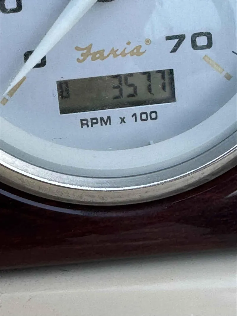 Slide: The Image of Close-up of a Faria tachometer showing 3577 RPM on a Berkshire 230CL STS. - 8