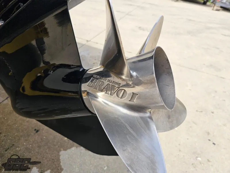 Slide: The Image of Stainless steel propeller of 2006 Advantage 28 Victory Bowrider, featuring Bravo I branding. - 29
