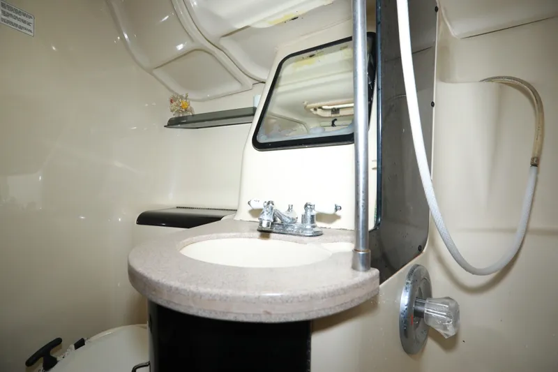 Slide: The Image of Interior of 1995 Hunter 430 yacht bathroom with sink and shower. - 29
