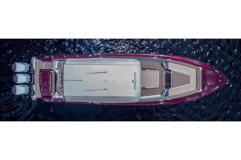 Slide: The Image of 2026 Nor-Tech 390 Sport Center Console with luxurious seating and powerful engines. - 23