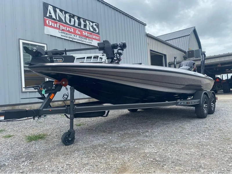 Slide: The Image of 2025 Skeeter ZXR 21 boat on trailer at Anglers Outpost & Marine dealership. - 3