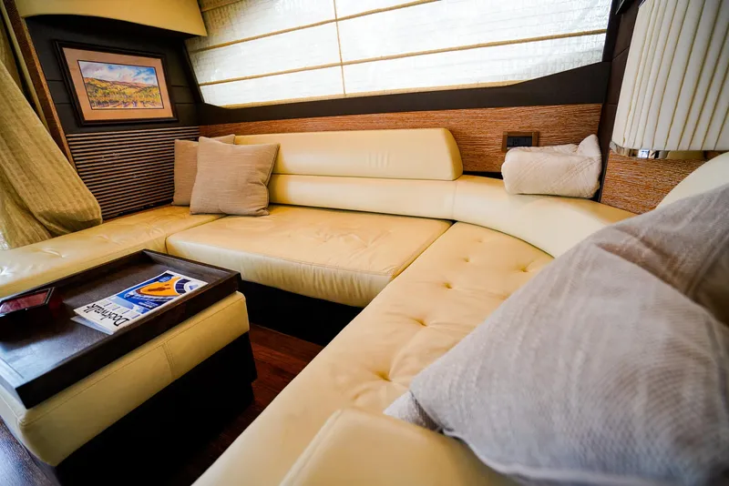 Slide: The Image of Luxurious interior of 2012 Azimut Fly 53 yacht with cream leather seating and elegant decor. - 24