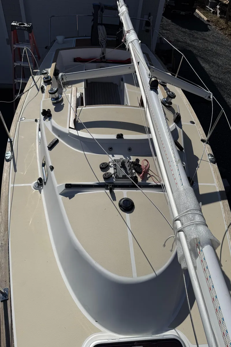 Slide: The Image of 2014 Tartan Fantail sailboat deck with mast and rigging. - 38