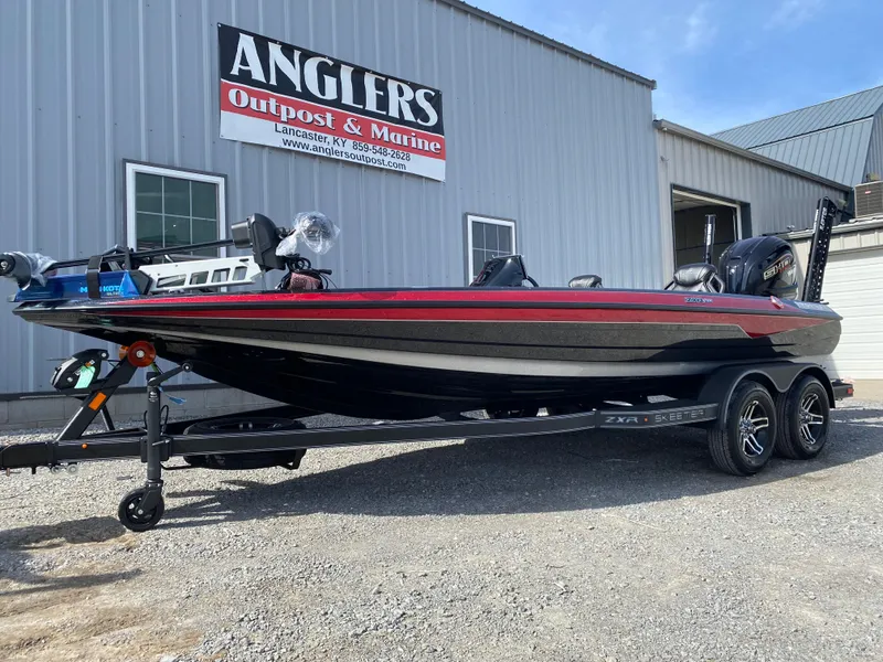 Slide: The Image of 2025 Skeeter ZXR 20 boat on trailer at Anglers Outpost & Marine dealership. - 3