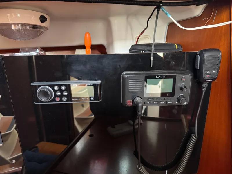 Slide: The Image of Beneteau Oceanis Clipper 393 yacht interior with Garmin marine radio equipment, 2002 model. - 19