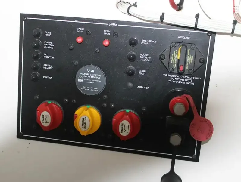 Slide: The Image of Control panel of a 2013 Monterey 260 SCR boat with various switches and indicators. - 33