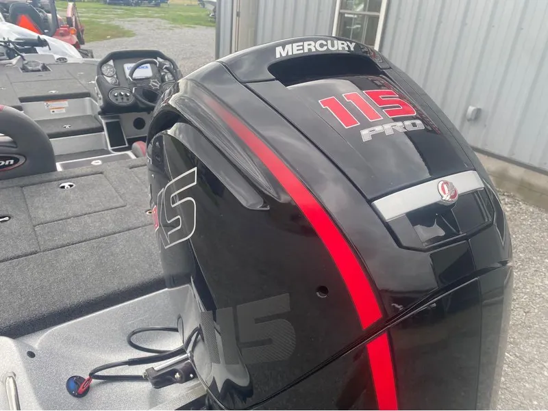 Slide: The Image of 2024 Triton 179 TrX boat with Mercury 115 Pro XS engine, outdoor setting. - 9