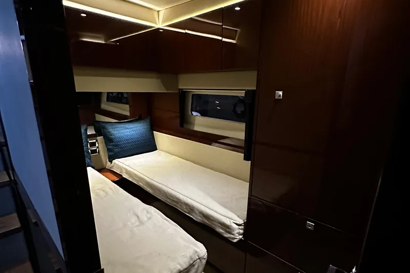 Slide: The Image of Interior cabin of 2015 Sea Ray 510 Fly yacht with twin beds and modern design. - 40