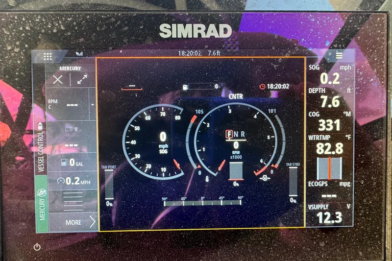 Slide: The Image of Simrad display on 2021 Sea Ray SDX 270 showing speed, depth, and water temperature. - 12