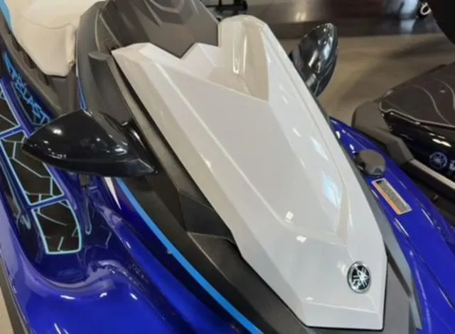 Slide: The Image of 2024 Yamaha Waverunner Jetblaster in blue and white, showcasing sleek design and modern features. - 9