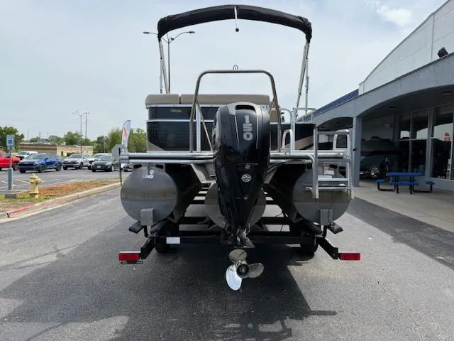 Slide: The Image of Rear view of a 2012 Lowe SS250 pontoon boat on a trailer. - 4