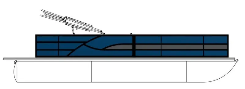 Slide: The Image of 2025 Bentley Pontoons Legacy Navigator 243, side view, blue and black design. - 14