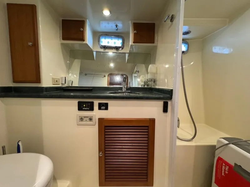 Slide: The Image of Bathroom interior of 2010 North Pacific 43 Pilothouse yacht with shower and sink. - 20