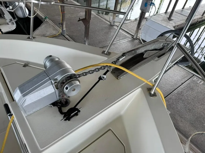Slide: The Image of Anchor system on 2010 North Pacific 43 Pilothouse boat deck. - 24