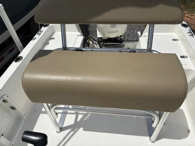 Slide: The Image of 2020 Key West 1720 Sportsman boat seat with beige upholstery and metal frame. - 6