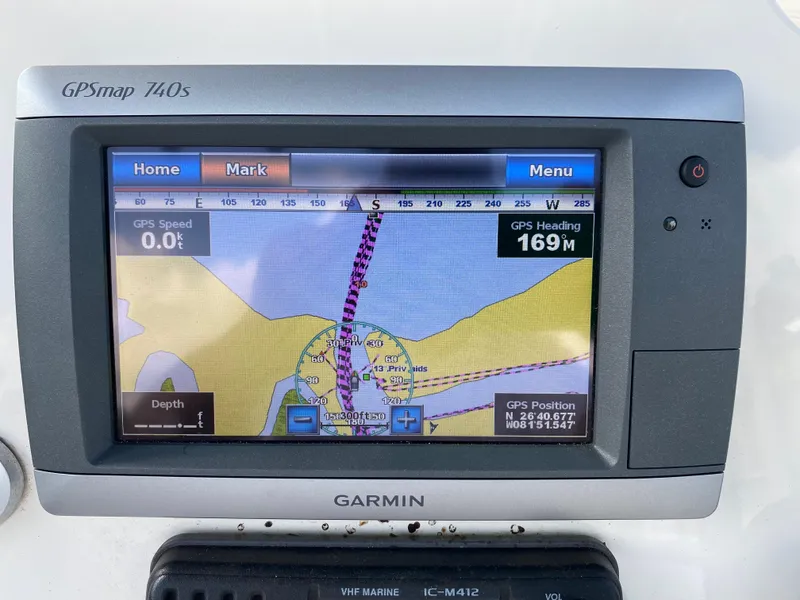 Slide: The Image of Garmin GPSmap 740s display on 2011 Pursuit C 200 Center Console boat. - 34