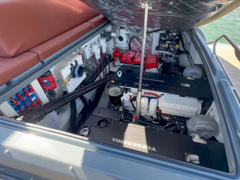 Slide: The Image of Engine compartment of 2019 SACS Rebel 40 with Volvo Penta engines and marine equipment. - 32