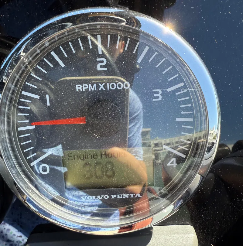 Slide: The Image of Close-up of a Volvo Penta RPM gauge on a 2019 SACS Rebel 40 boat. - 38