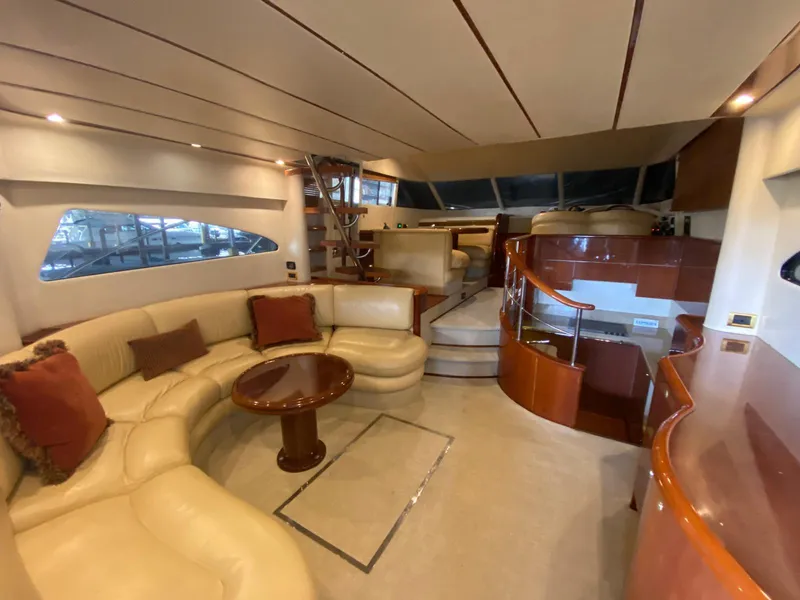 Slide: The Image of Luxurious interior of 2001 Fairline Squadron 55 yacht with elegant seating and modern design. - 19