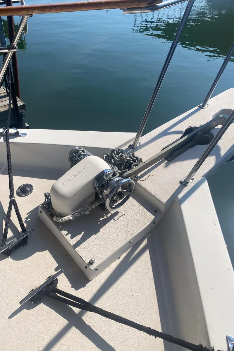 Slide: The Image of 1984 Wellcraft 44 Californian CMY boat anchor and winch on deck. - 32