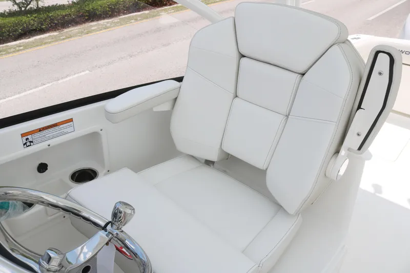 Slide: The Image of Luxury white captain's chair on 2025 World Cat 280 DC boat. - 6