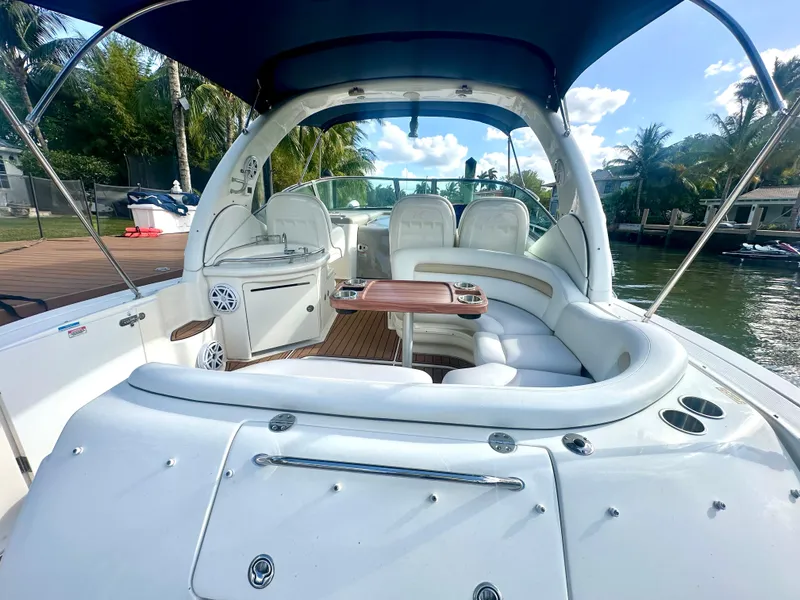 Slide: The Image of 2008 Sea Ray 420 Sundancer yacht with spacious seating and elegant design. - 15