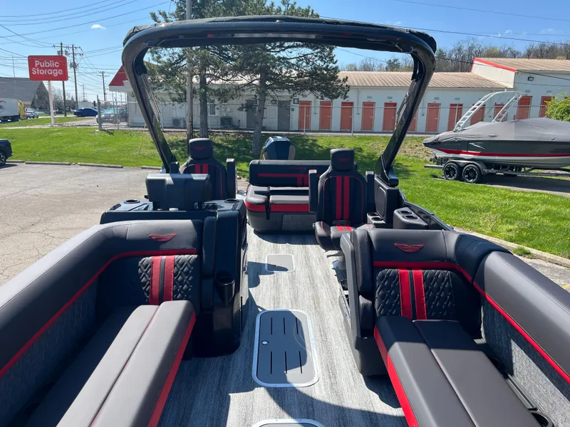 Slide: The Image of 2025 Bennington M Line boat interior with sleek seating and modern design. - 5