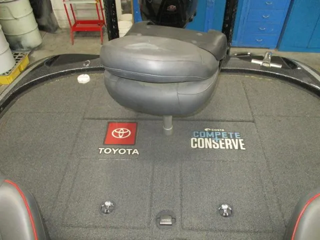 Slide: The Image of 2023 Nitro Z20 boat deck with Toyota and "Compete Conserve" logos, featuring a central seat. - 6