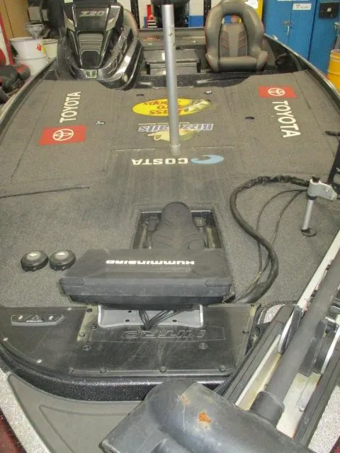 Slide: The Image of 2023 Nitro Z20 fishing boat deck with sponsor logos and equipment. - 9