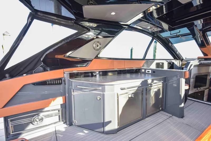 Slide: The Image of 2021 Cruisers Yachts 42 GLS OB interior with sleek kitchen and modern design. - 25