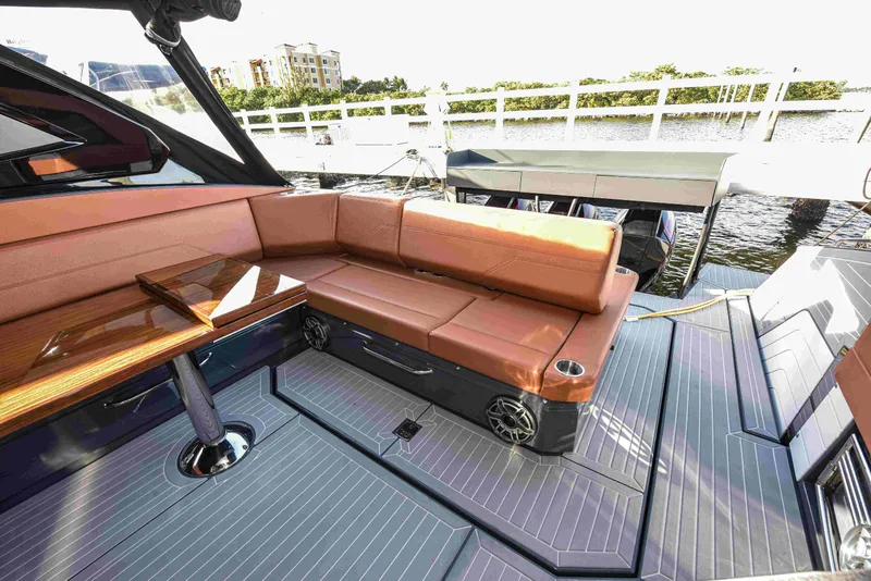 Slide: The Image of 2021 Cruisers Yachts 42 GLS OB interior with luxurious seating and modern design. - 30