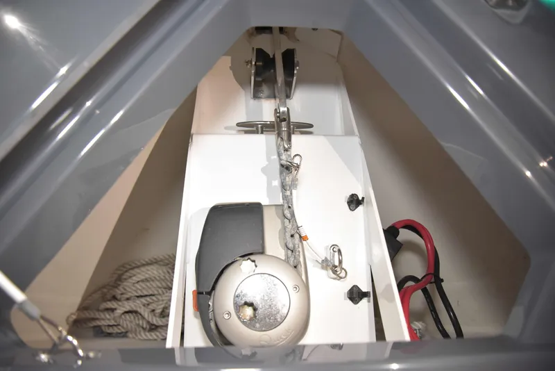 Slide: The Image of Anchor compartment of 2021 Cruisers Yachts 42 GLS OB with chain and rope storage. - 45