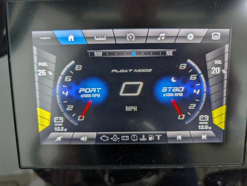 Slide: The Image of Dashboard display of 2024 Yamaha Boats 255 FSH Sport H, showing RPM and fuel levels. - 13