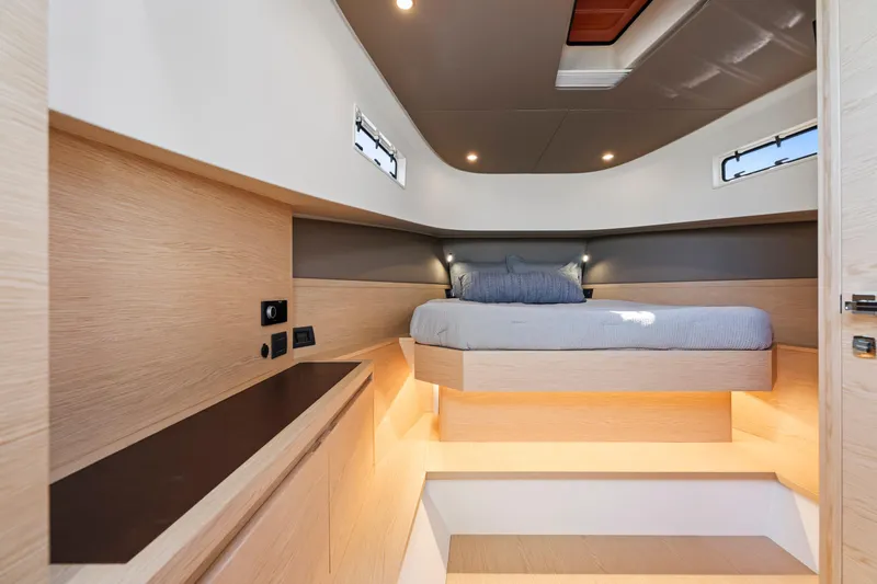 Slide: The Image of Luxurious interior of 2023 Solaris Power 40 Open yacht with modern design and cozy bed. - 26