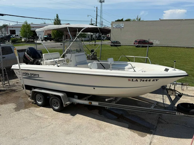 Slide: The Image of 1999 Hydra-Sports 22 Bay Sport boat on trailer, parked outdoors. - 10