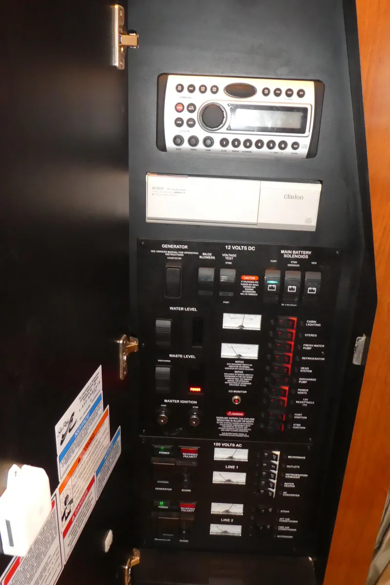 Slide: The Image of Electrical control panel on a 2007 Sea Ray 340 Sundancer boat. - 26