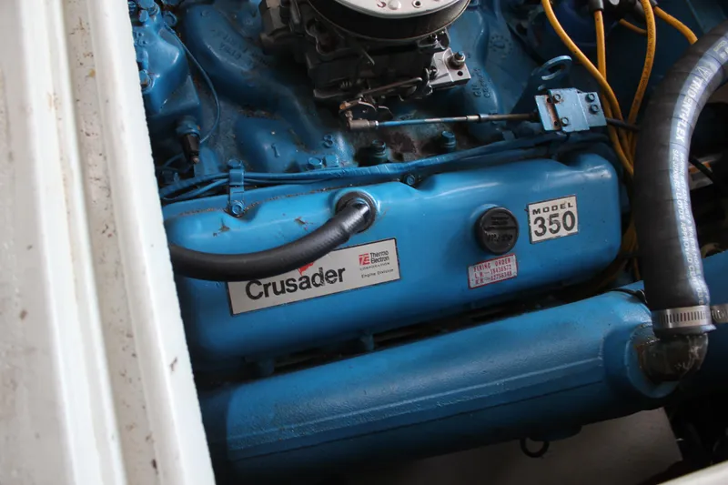 Slide: The Image of Blue Crusader Model 350 engine in a 1985 Trojan 10m Fly boat. - 24