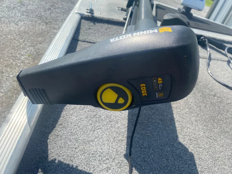 Slide: The Image of Minn Kota Edge trolling motor on 2019 Bass Tracker Classic boat deck. - 15