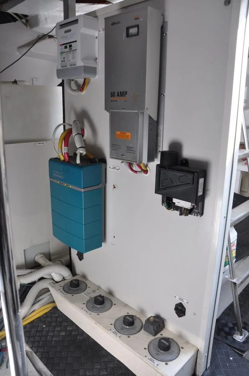 Slide: The Image of Electrical panel in a 2007 Marquis 55 LS yacht engine room. - 49