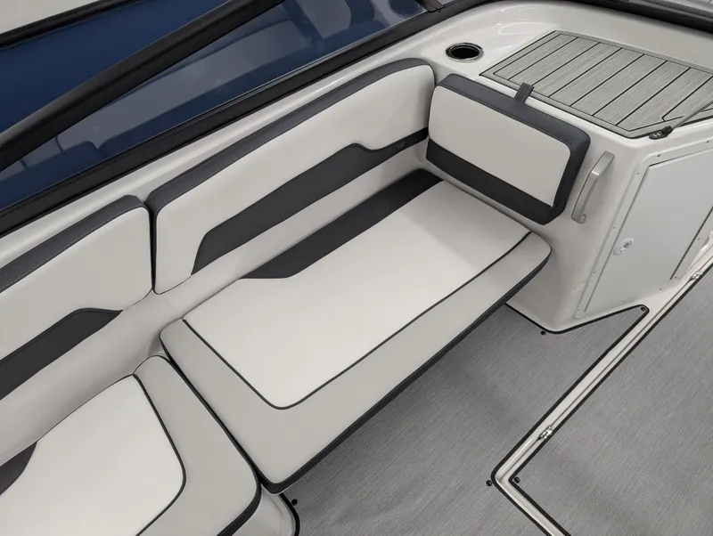 Slide: The Image of 2024 Yamaha Boats AR195 interior seating with sleek design and modern upholstery. - 5