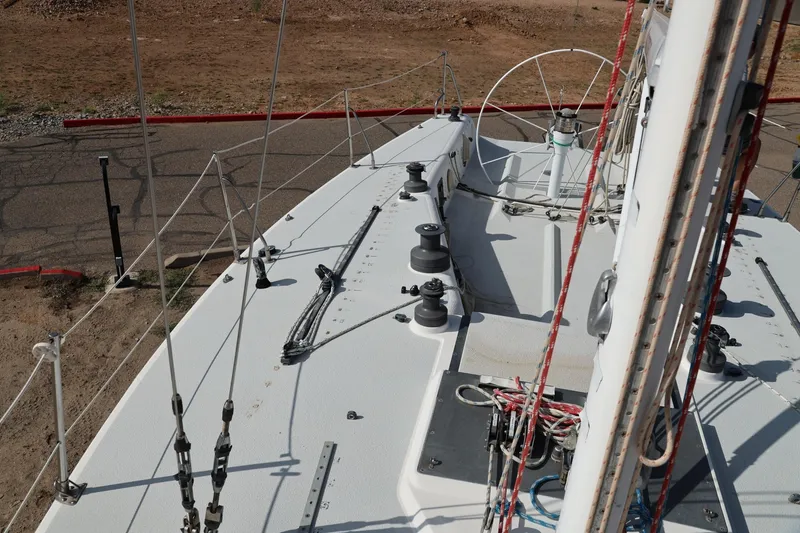 Slide: The Image of Deck view of a 1992 Catalina Capri 37 sailboat with rigging and winches. - 15