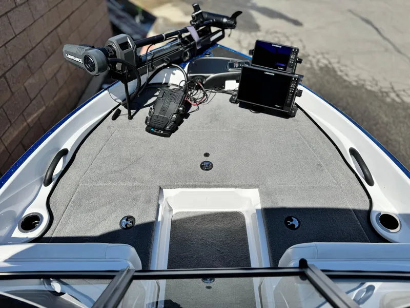 Slide: The Image of 2021 Nitro Z19 Sport boat deck with electronic equipment and controls. - 11