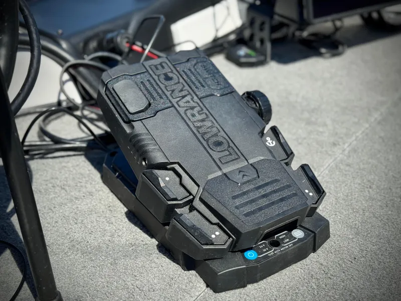 Slide: The Image of Lowrance device on 2021 Nitro Z19 Sport boat deck, featuring advanced technology. - 14