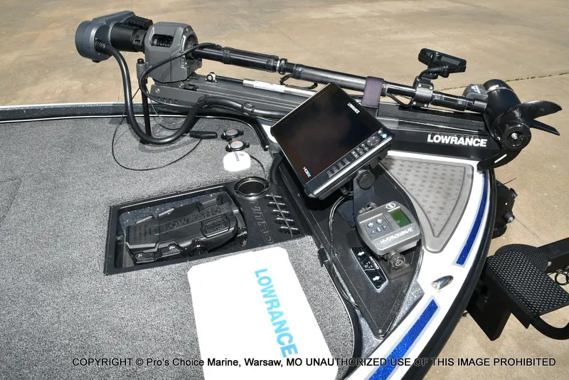Slide: The Image of 2024 Nitro Z21 XL Pro boat with Lowrance electronics and trolling motor setup. - 35