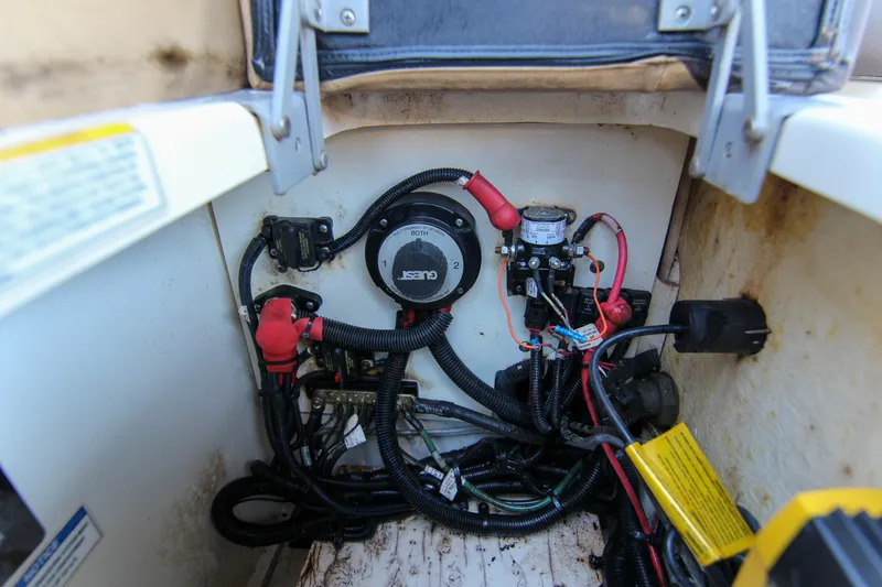 Slide: The Image of Electrical wiring and components inside a 2021 Sea Ray SDX 270 boat. - 35