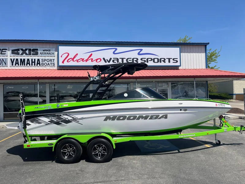 Slide: The Image of 2014 Moomba Mobius LSV boat in front of Idaho Water Sports store. - 3