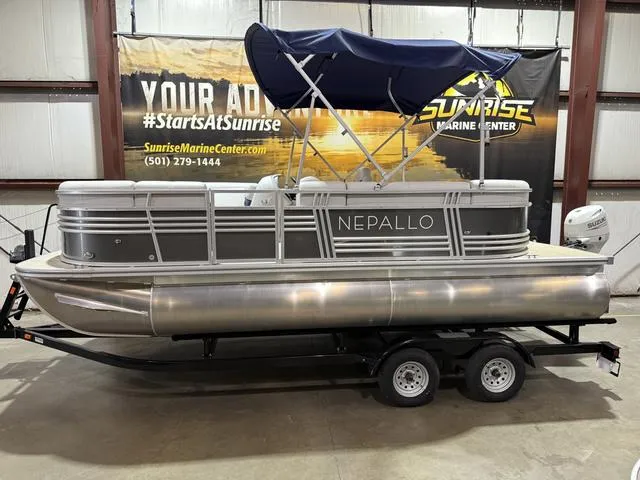 Slide: The Image of 2023 Nepallo Pontoons 18TL with Suzuki 60, displayed at Sunrise Marine Center. - 1